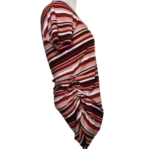 Full Moon MATERNITY Ruched Square V Neck Short Sleeve Striped Ribbed Shirt Small - Picture 2 of 11